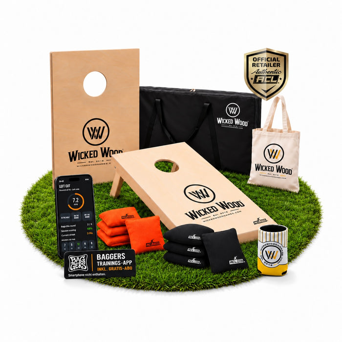 Cornhole Starter Bundle 90x60 – Boards, Draagtas, Tote Bag & Koozie – Wicked Wood Games