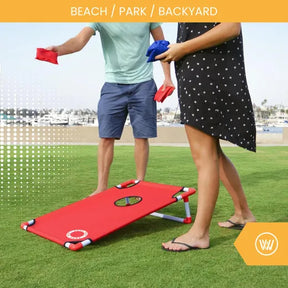 Cornhole Beach Set - 90x60cm - Red Zone - Incl 2x4 Cornhole Zakjes en Draagtas Recreatieve Sets Wicked Wood Games