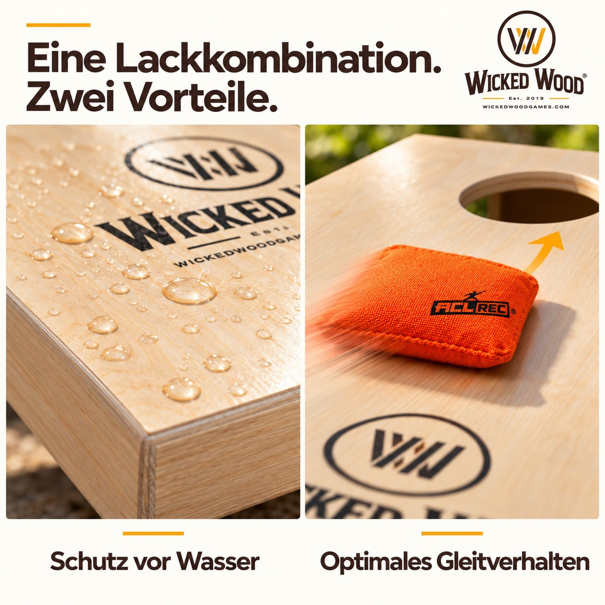 Cornhole Starter Bundle 90x60 – Lacquered Boards, Carry Bag, Tote Bag & Koozie – Wicked Wood Games